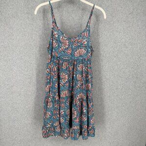 Natural Life Tiered Floral Mini Dress Size M Blue Pink Boho Peasant Flowy Beach